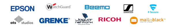 Logo d'Epson, WatchGuard, Beemo, Sennheiser, F-Secure, ATS Studios, Grenke, Jaguar Network, Ricoh et MailinBlack